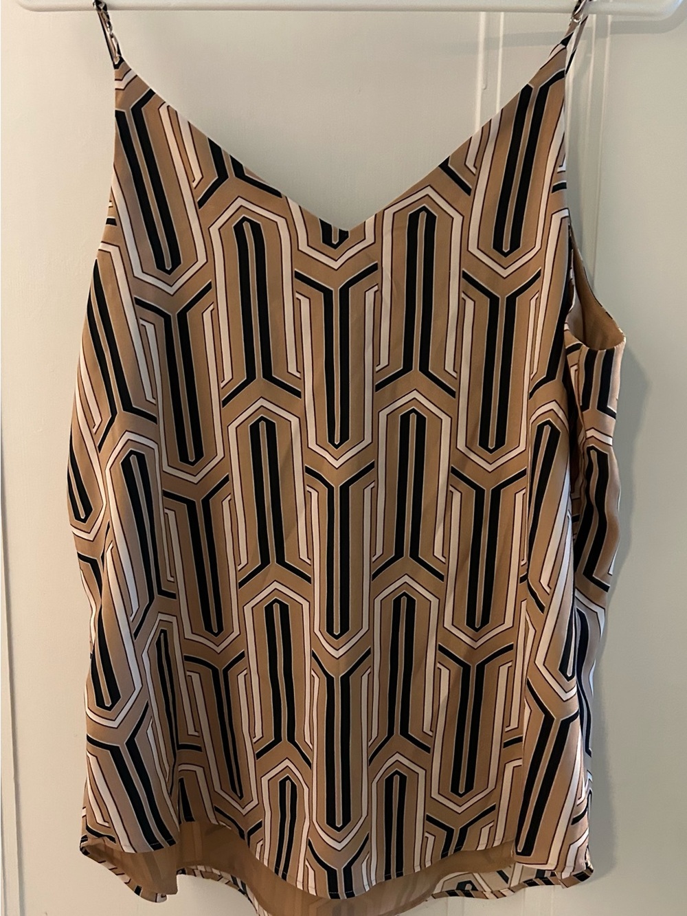 Express Geometric Print Spaghetti Strap Cami - Beige & Black
